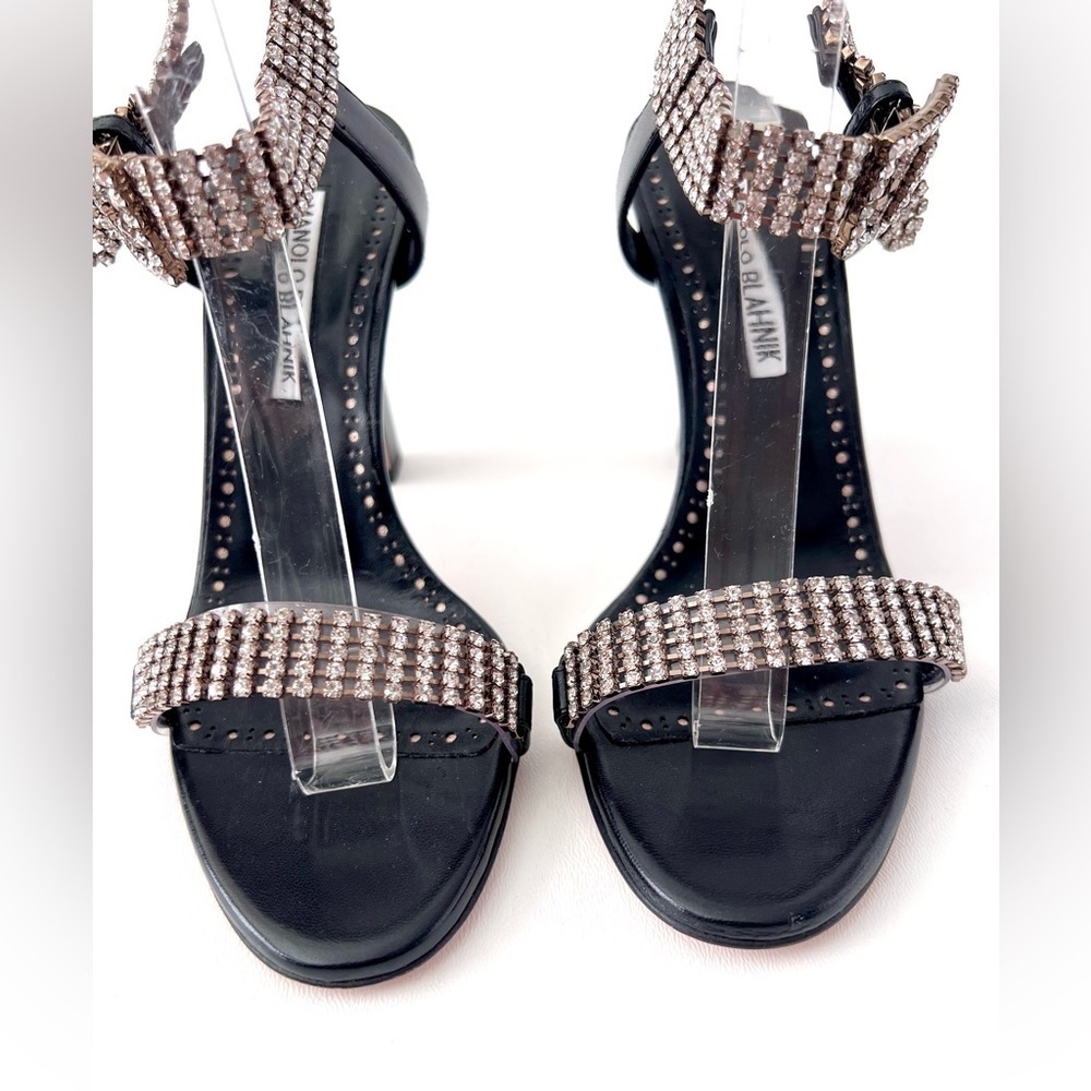 MANOLO BLAHNIK | Bashifa Black Leather‎ Jewel Ankle Bracelet Strap Sandal US 6 - Picture 8 of 14
